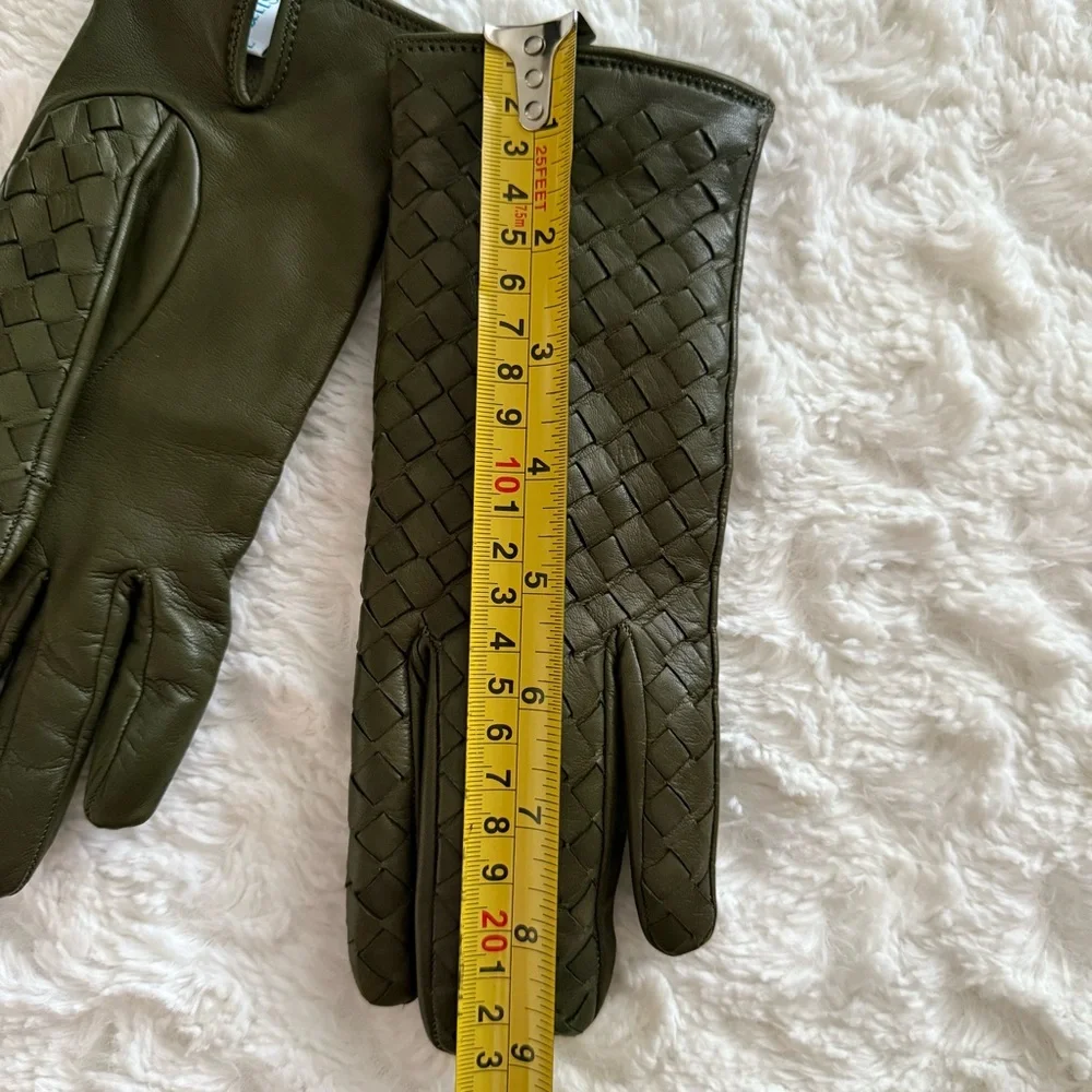 Woven Nappa Leather Cashmere Lining Gloves in Olive  Italy